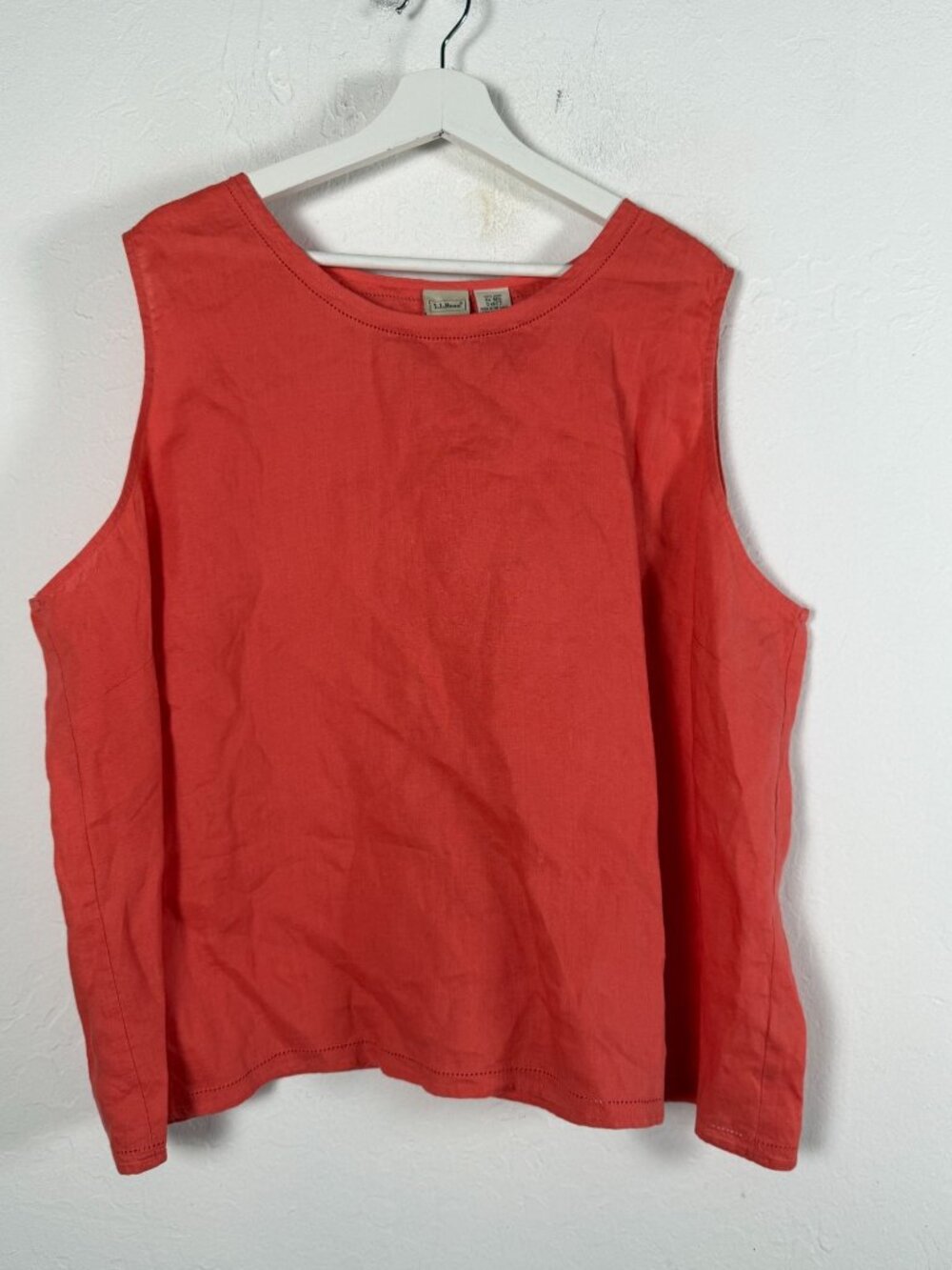 L.L. Bean Womens Coral Pink 100% Linen Sleeveless Tank Top Blouse Hemstitch 3X